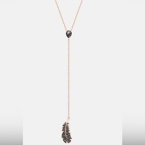 NWOT Swarovski Naughty feather motif necklace rose gold one with black crystals